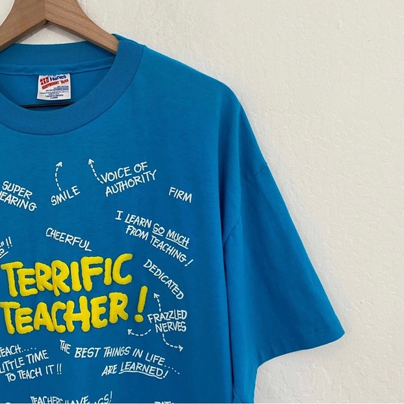 Hanes Heavyweight 50/50 Men’s XL Vintage 1991 Terrific Teacher Puff Print Shirt - Picture 4 of 5